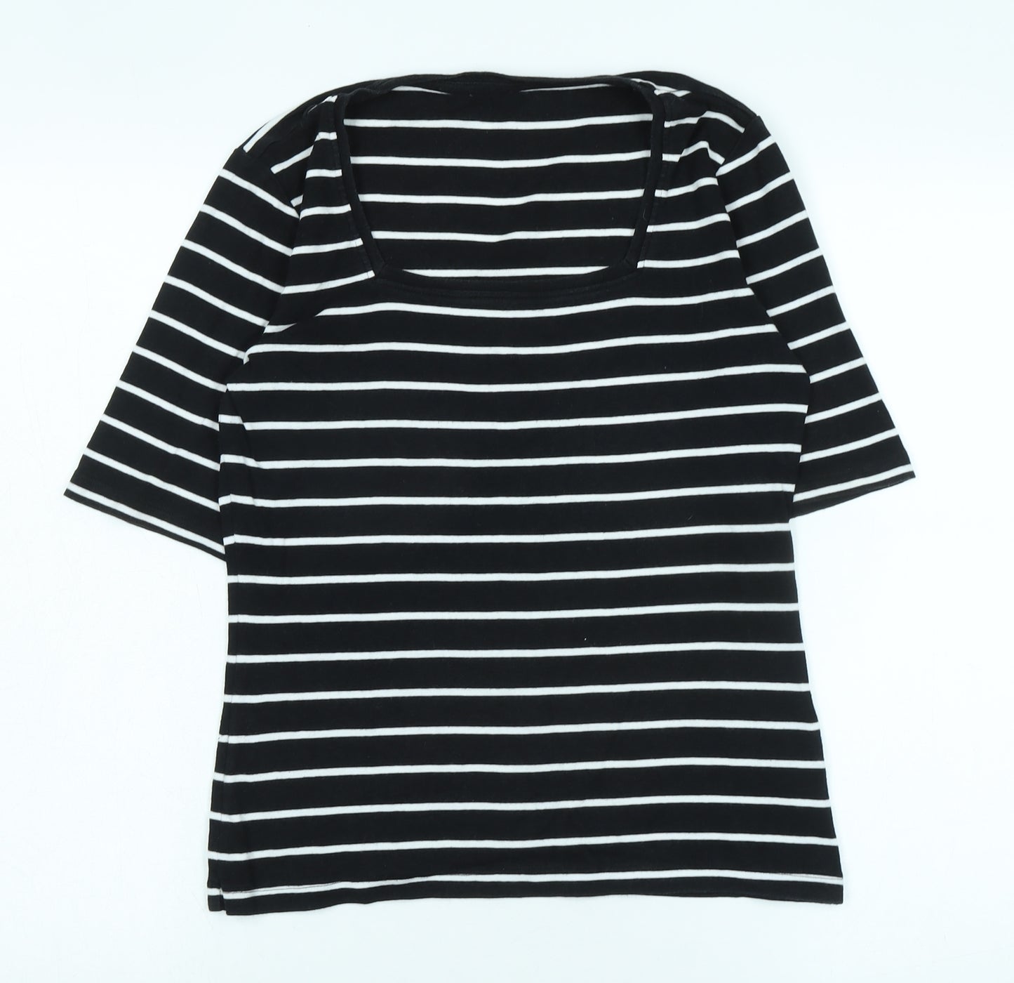 M&Co Women's Black Striped Basic T-Shirt Size 14