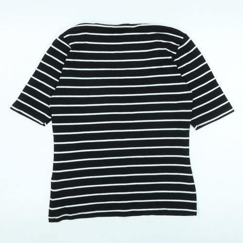 M&Co Women's Black Striped Basic T-Shirt Size 14