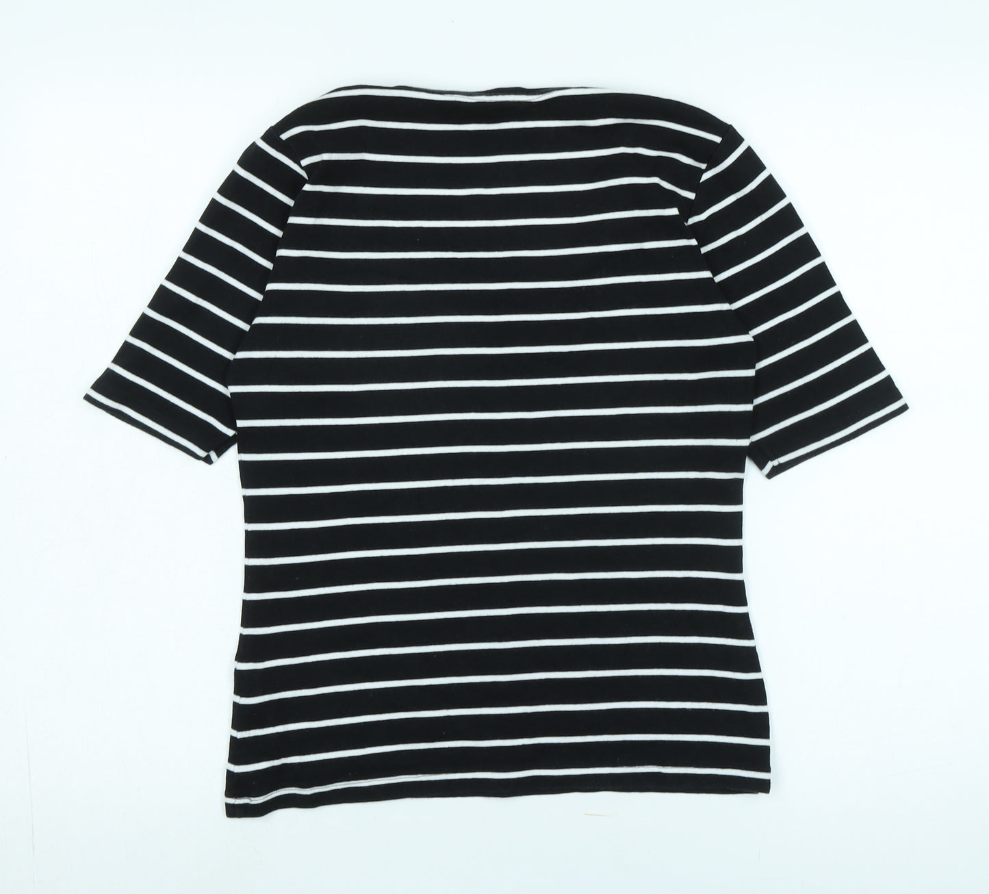 M&Co Women's Black Striped Basic T-Shirt Size 14