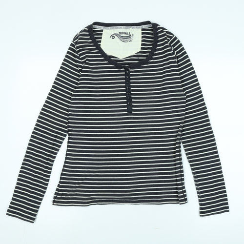 Fat Face Women's Black Striped Henley T-Shirt, Size Regular