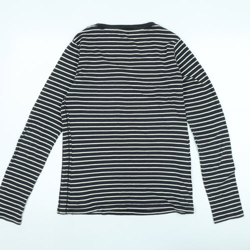 Fat Face Women's Black Striped Henley T-Shirt, Size Regular