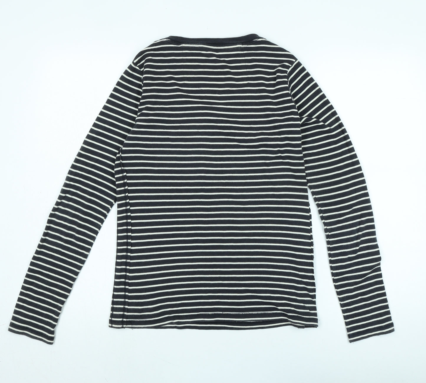 Fat Face Women's Black Striped Henley T-Shirt, Size Regular