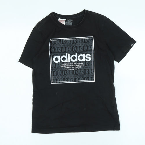 Adidas Boys Black Graphic T-Shirt, Size 12, Casual