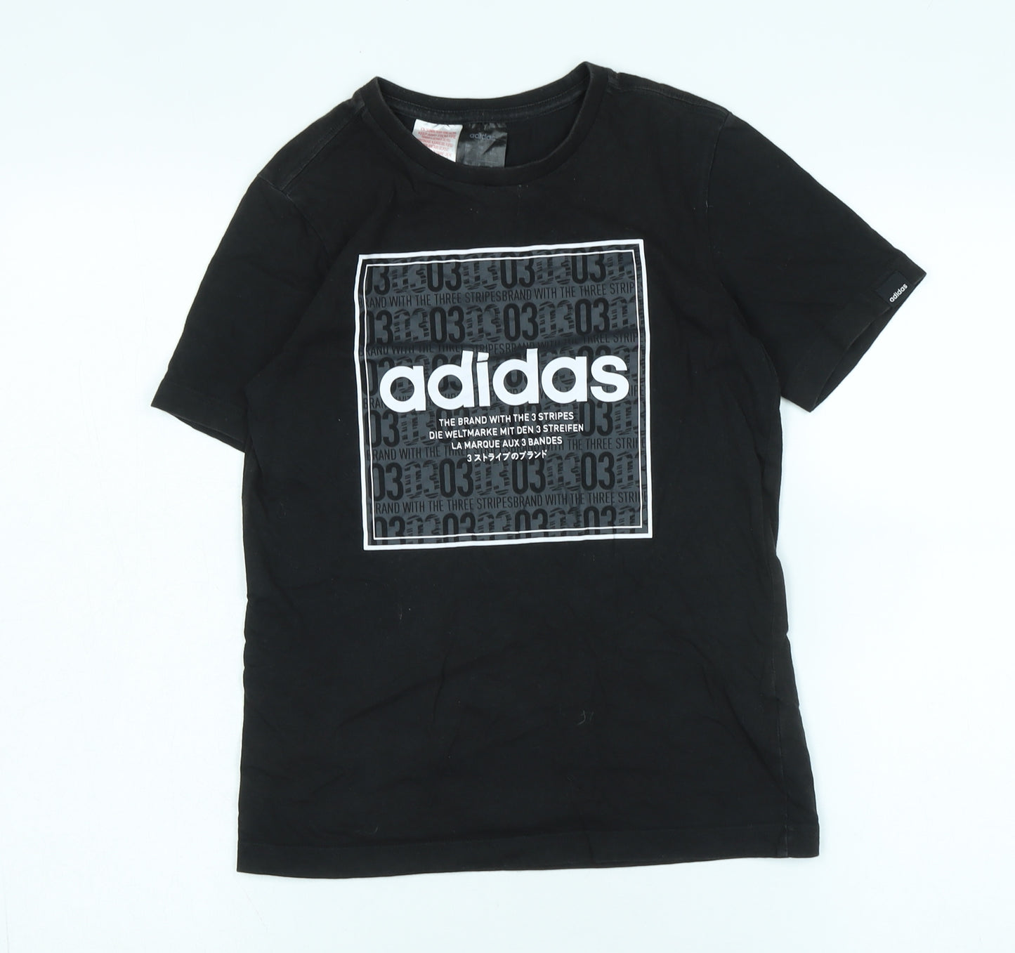 Adidas Boys Black Graphic T-Shirt, Size 12, Casual