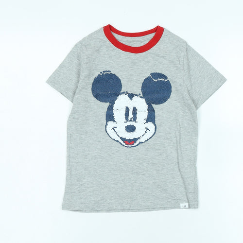 GAP Disney Girls Grey Mickey Mouse Ringer T-Shirt 5 Years