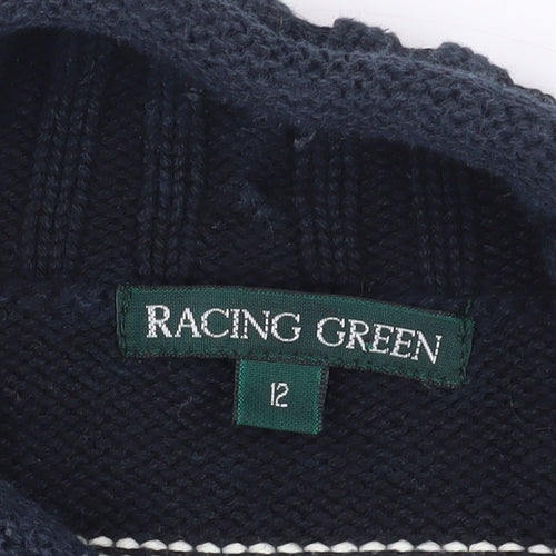 Racing Green Women's Black Cotton Striped Jumper, Size 12