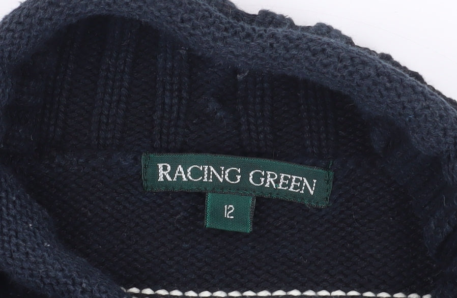 Racing Green Women's Black Cotton Striped Jumper, Size 12