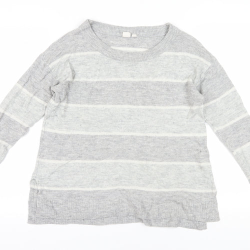 GAP Women's Grey Striped Pullover Jumper Medium