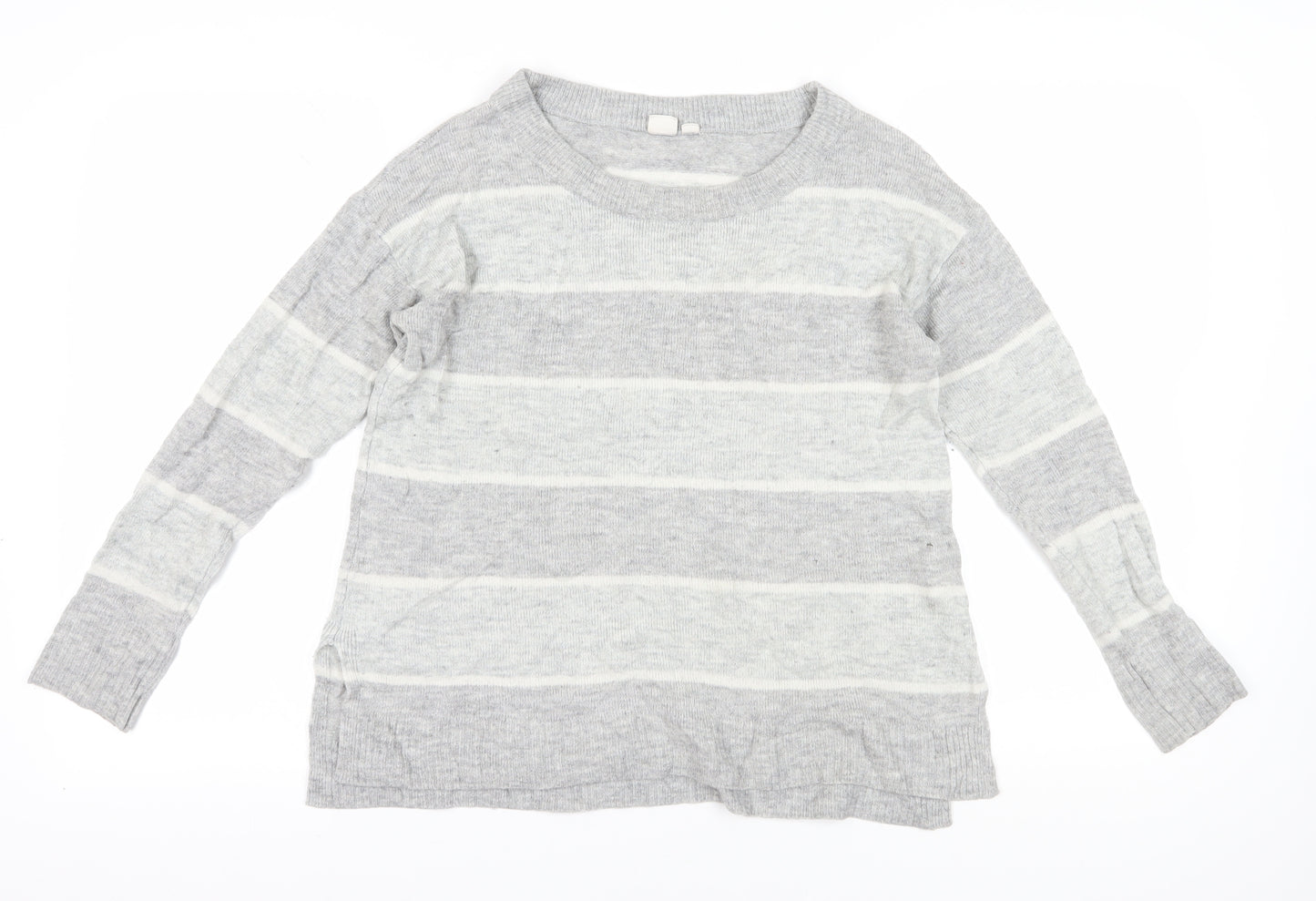 GAP Women's Grey Striped Pullover Jumper Medium