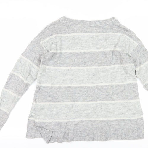 GAP Women's Grey Striped Pullover Jumper Medium