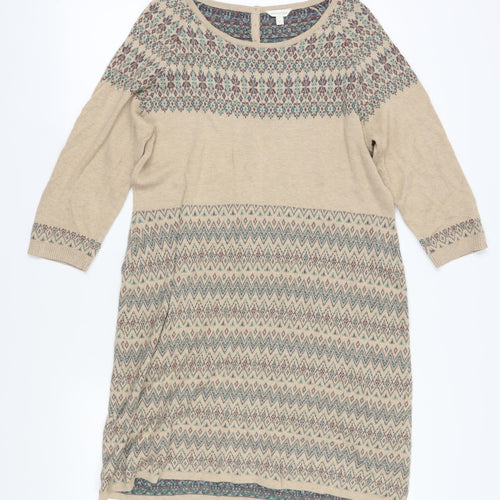 Monsoon Women's Beige Jumper Dress L Fair Isle