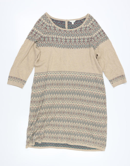 Monsoon Women's Beige Jumper Dress L Fair Isle