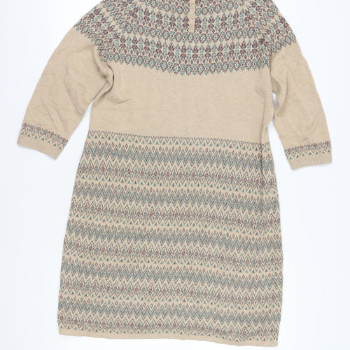 Monsoon Women's Beige Jumper Dress L Fair Isle