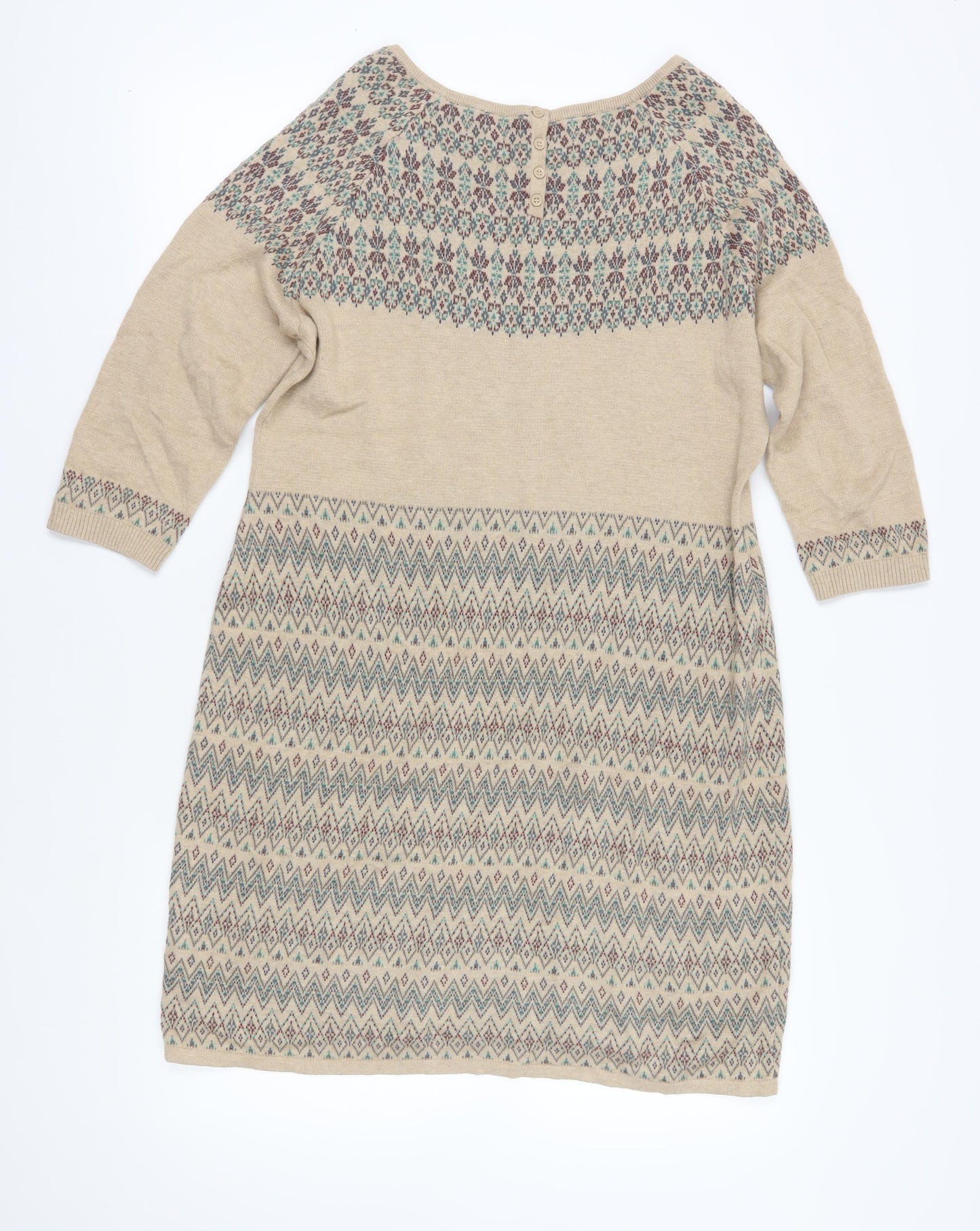 Monsoon Women's Beige Jumper Dress L Fair Isle