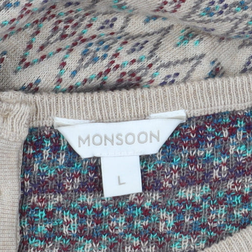 Monsoon Women's Beige Jumper Dress L Fair Isle