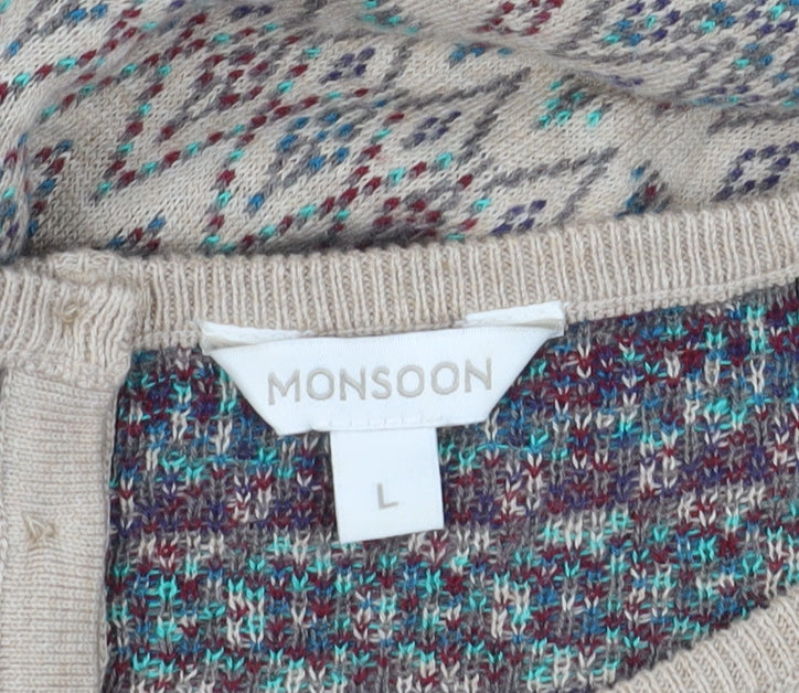 Monsoon Women's Beige Jumper Dress L Fair Isle