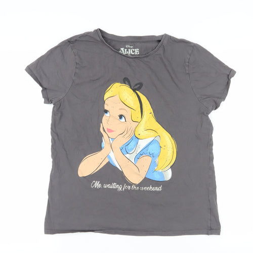 Disney Alice Grey Women's T-Shirt, Size 14, Cartoon Print