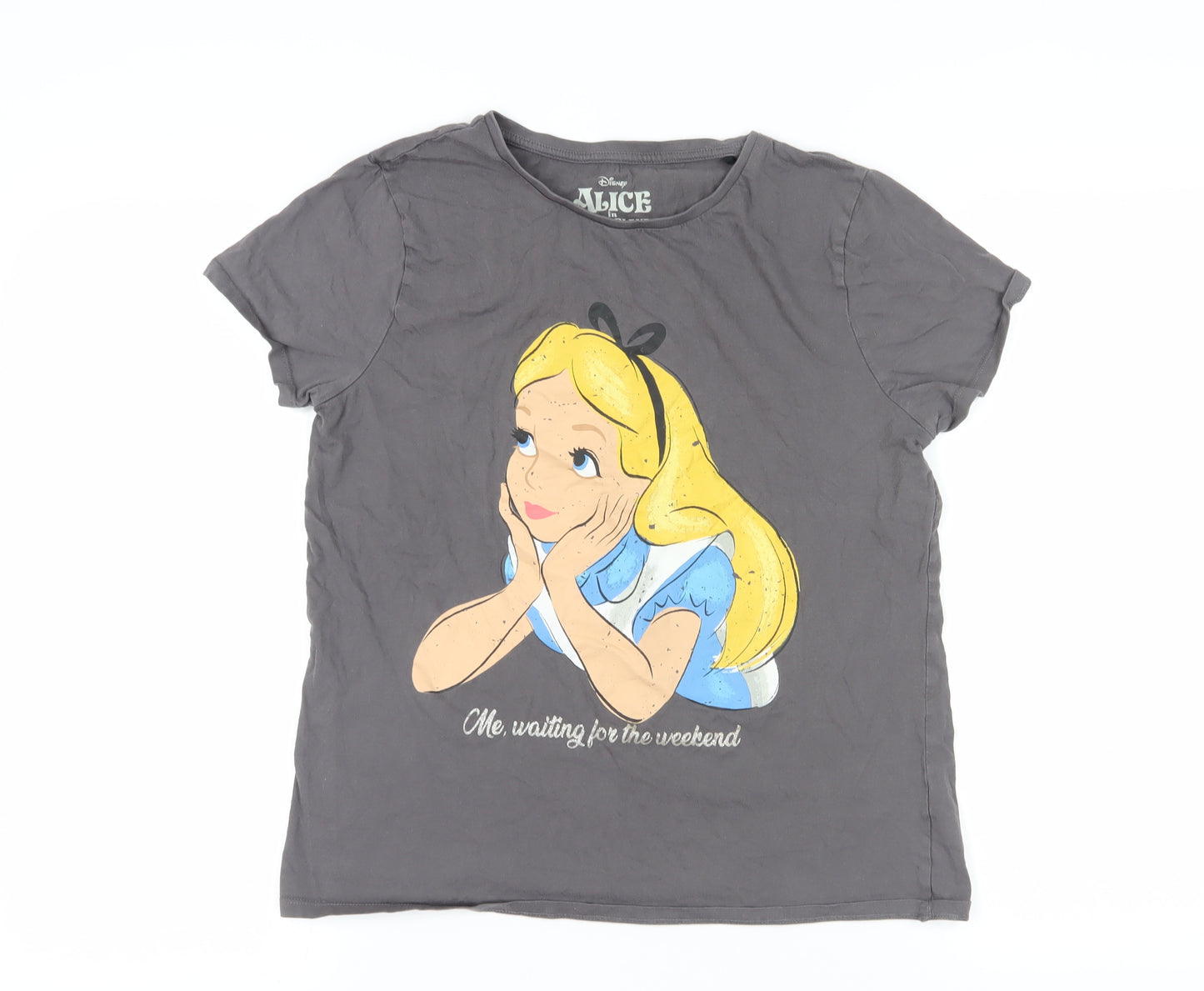 Disney Alice Grey Women's T-Shirt, Size 14, Cartoon Print