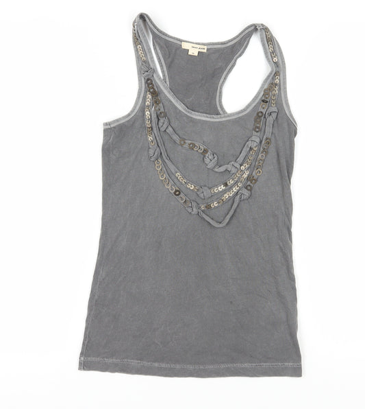 DKNY Jeans Women's Grey Tank Top XS Beaded Scoop Neck