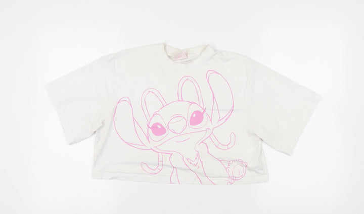 Disney Women's White Cropped Cartoon T-Shirt Medium