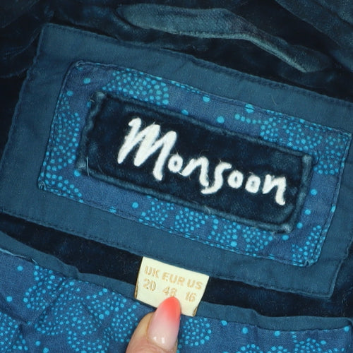 Monsoon Women's Blue Velvet Pea Coat Size 20