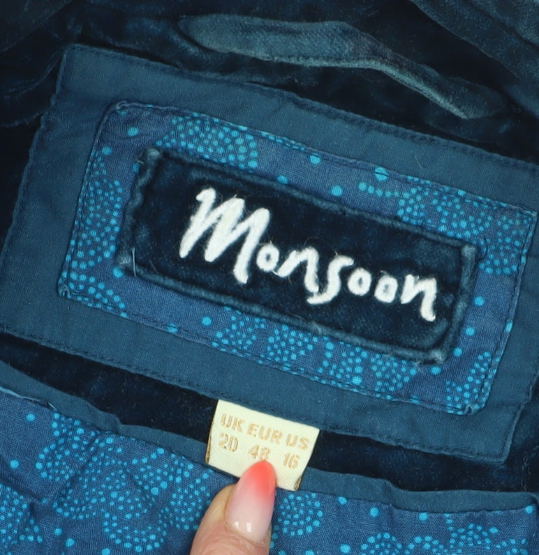 Monsoon Women's Blue Velvet Pea Coat Size 20
