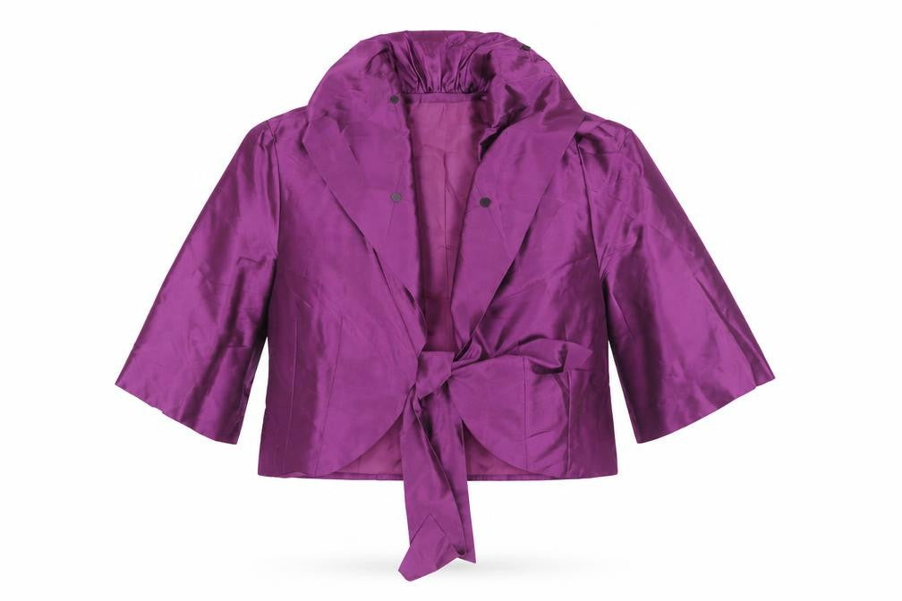 Front view of Gold by Michael H Women's Purple Silk Wrap Blouse, size 18