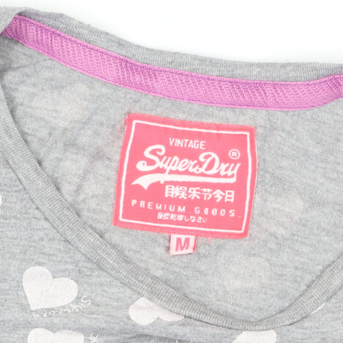 Superdry Women's Grey Heart T-Shirt, M, Basic Style