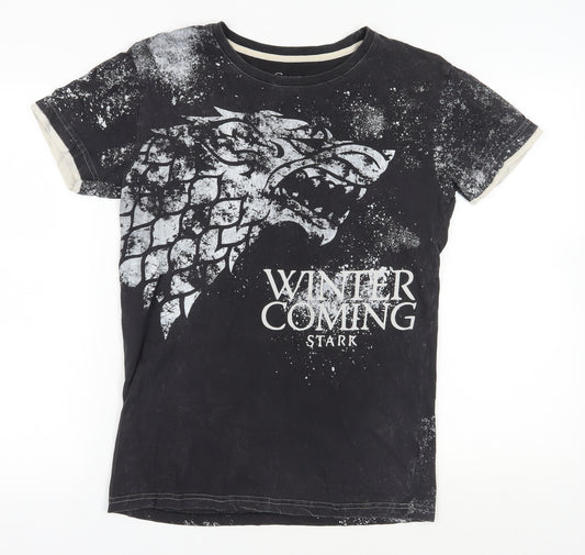 Game of Thrones Men's Black T-Shirt S Stark Design