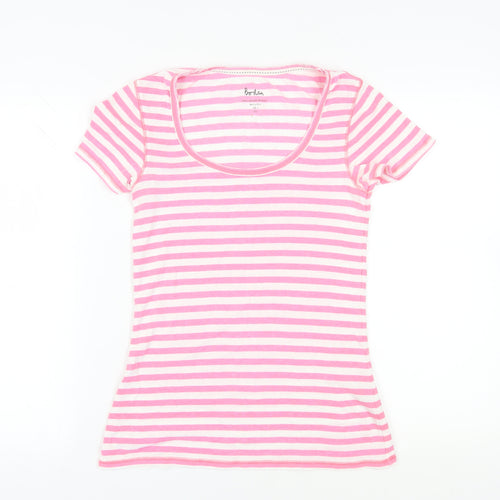 Boden Women's Pink Striped T-Shirt Size 10 Scoop Neck