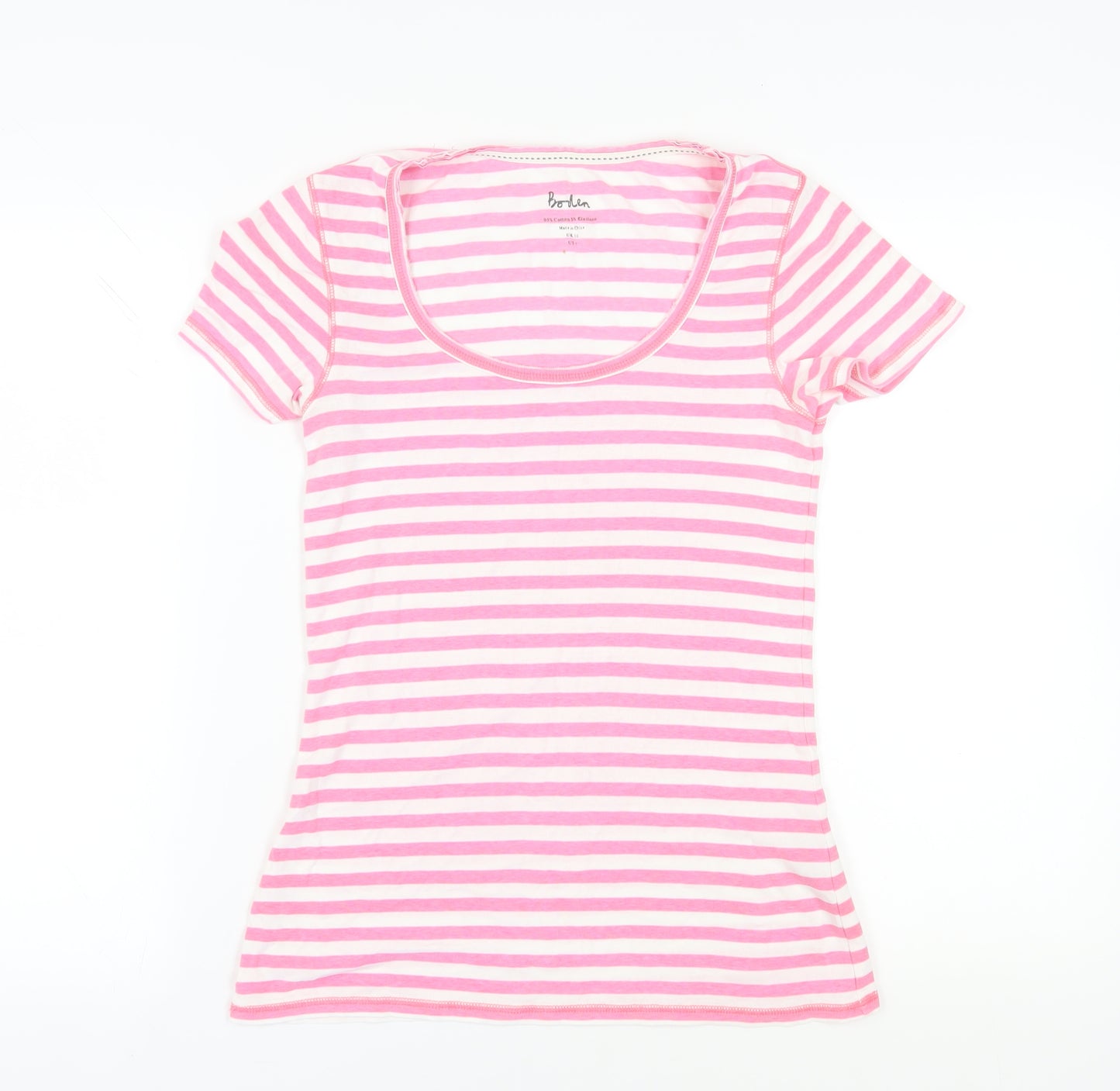 Boden Women's Pink Striped T-Shirt Size 10 Scoop Neck