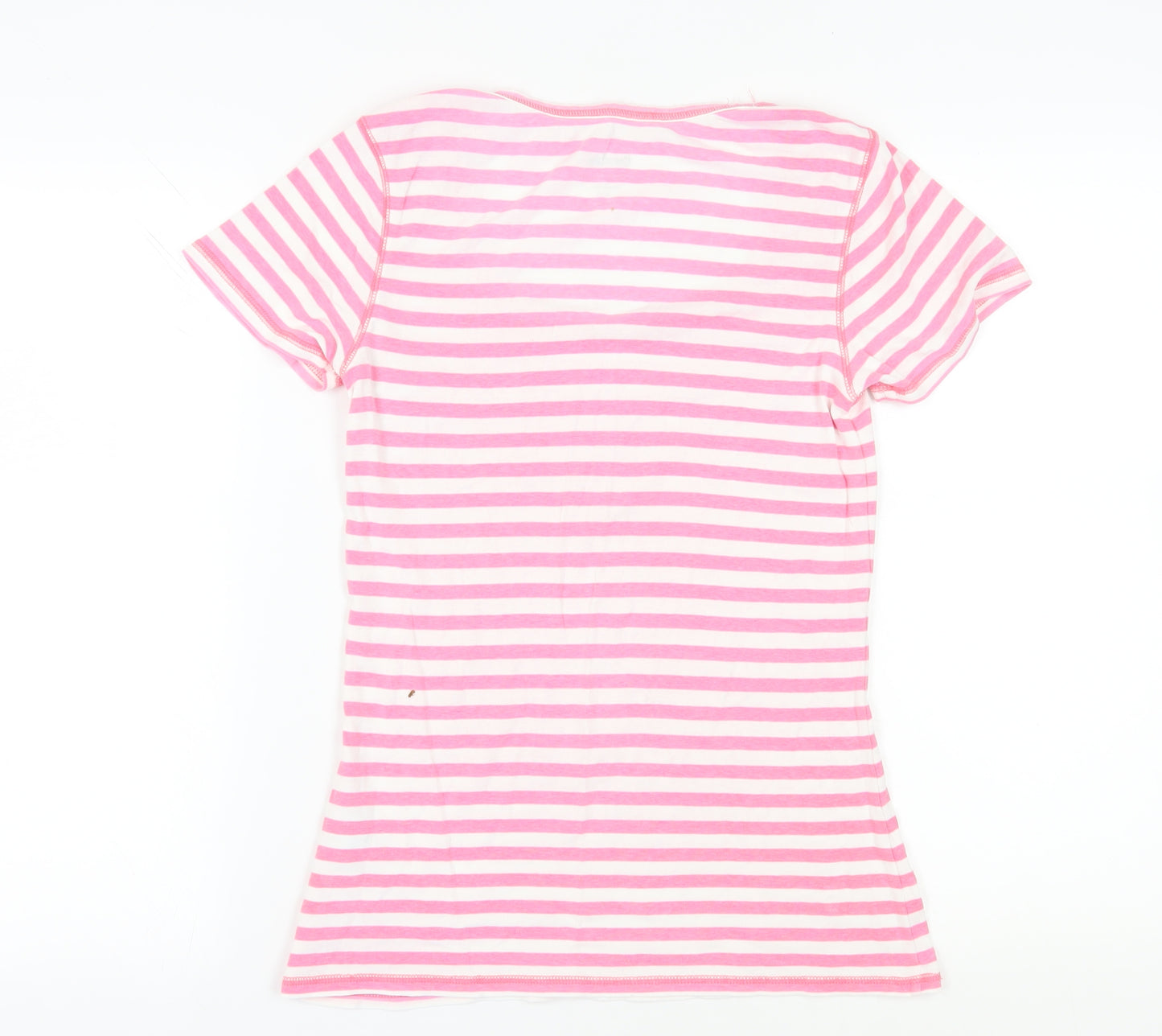 Boden Women's Pink Striped T-Shirt Size 10 Scoop Neck