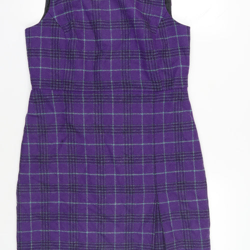 Hobbs Women's Purple Check Wool Sheath Dress Size 14