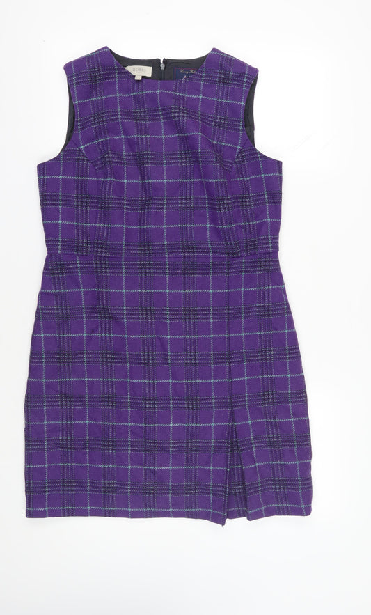 Hobbs Women's Purple Check Wool Sheath Dress Size 14