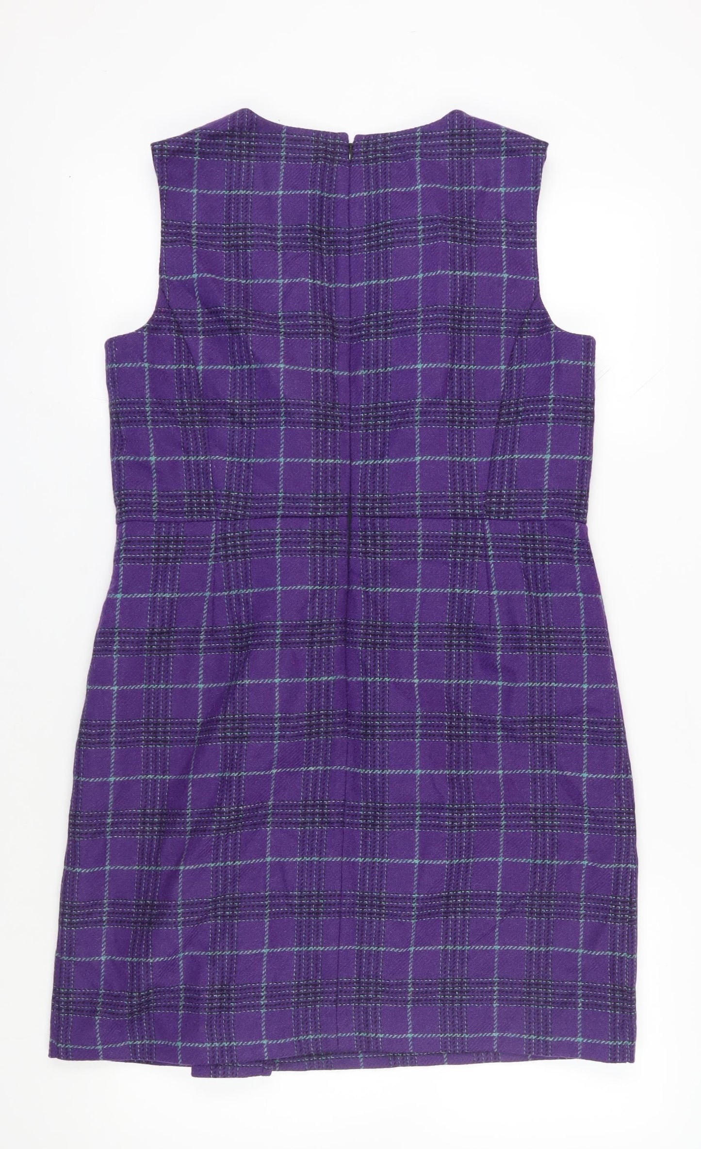 Hobbs Women's Purple Check Wool Sheath Dress Size 14