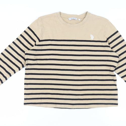 U.S. Polo Assn. Unisex Beige Striped Long Sleeve T-Shirt