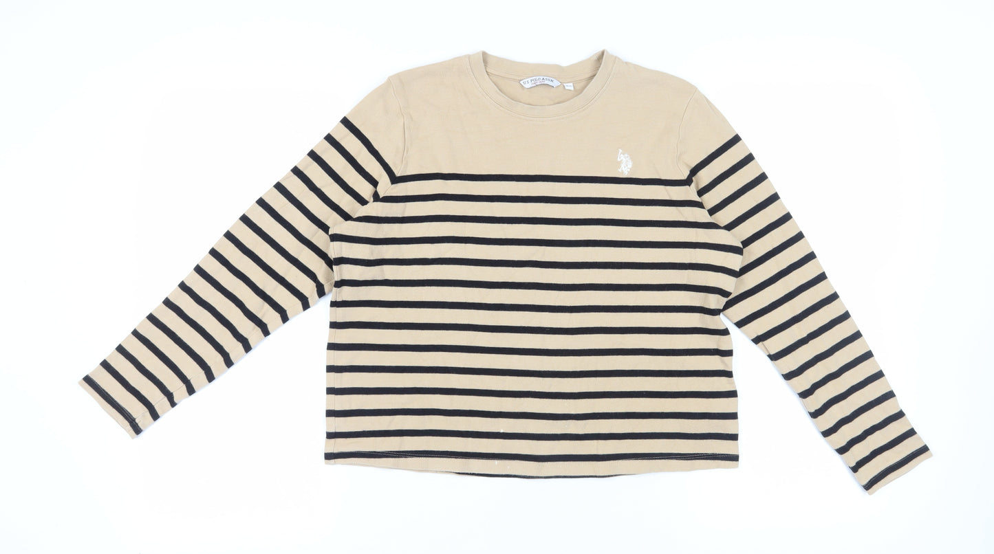 U.S. Polo Assn. Unisex Beige Striped Long Sleeve T-Shirt