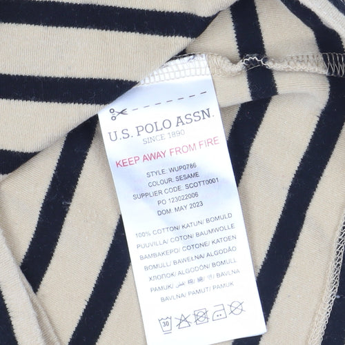 U.S. Polo Assn. Unisex Beige Striped Long Sleeve T-Shirt