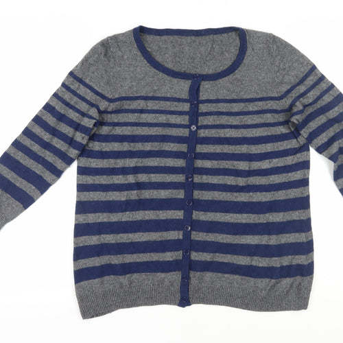 Jaeger Women's XL Grey Blue Striped Cardigan