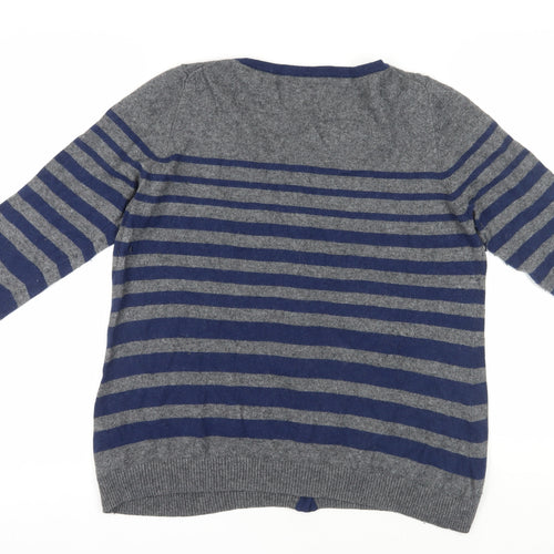 Jaeger Women's XL Grey Blue Striped Cardigan
