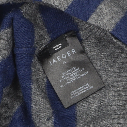 Jaeger Women's XL Grey Blue Striped Cardigan