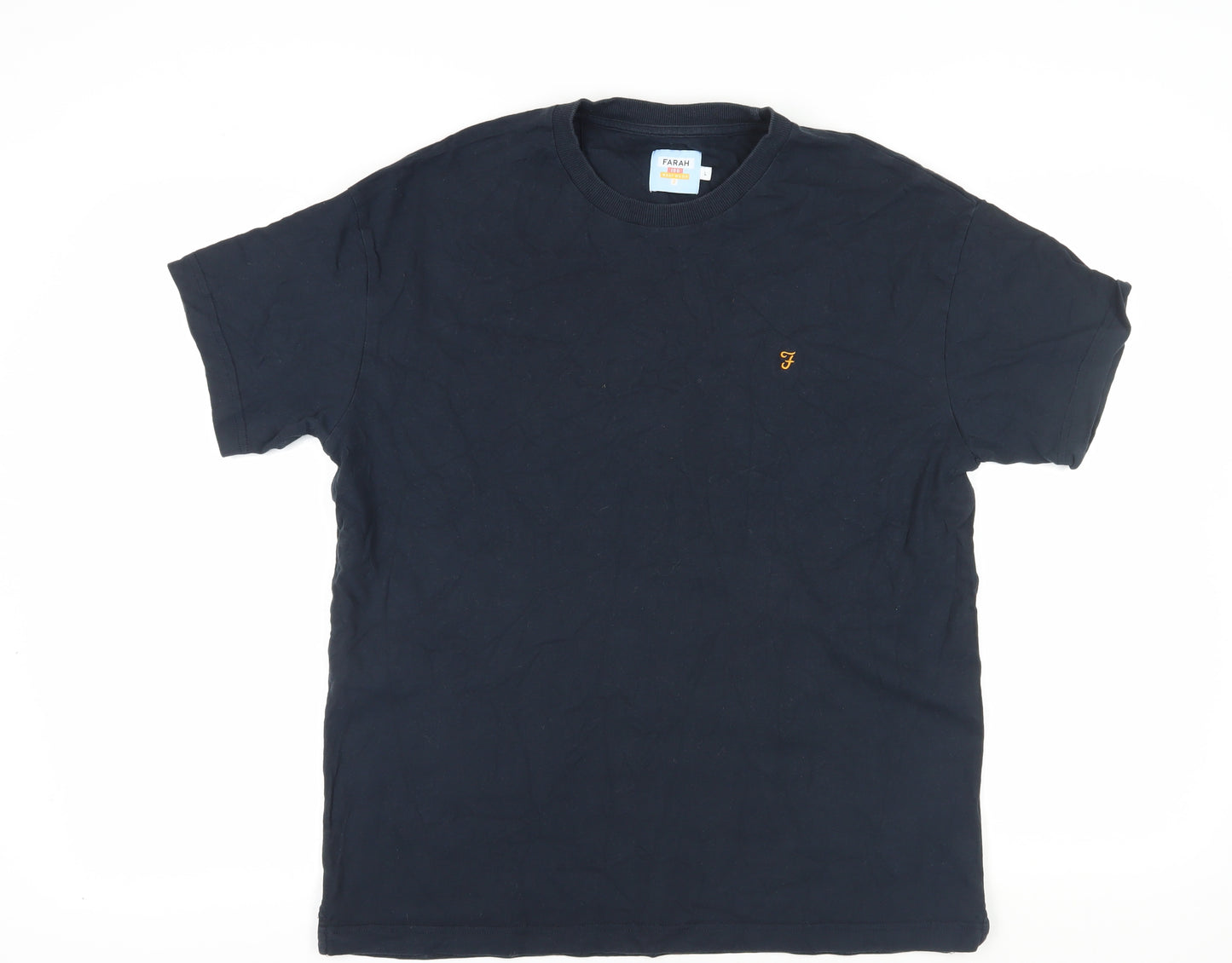 Farah Men's Black Cotton T-Shirt, Size L, Logo Accent