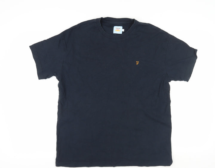 Farah Men's Black Cotton T-Shirt, Size L, Logo Accent