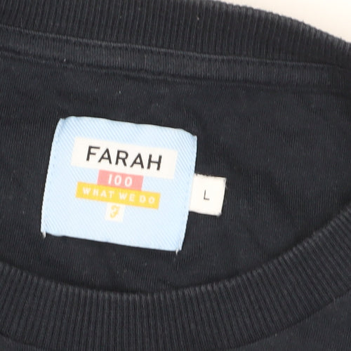 Farah Men's Black Cotton T-Shirt, Size L, Logo Accent