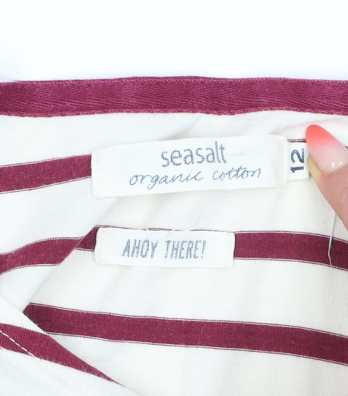 Seasalt Women's Red Striped T-Shirt, Size 12, Organic Cotton