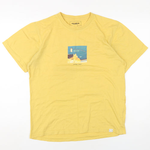 Pull&Bear Yellow Graphic Men's T-Shirt, Size M, Urban Style