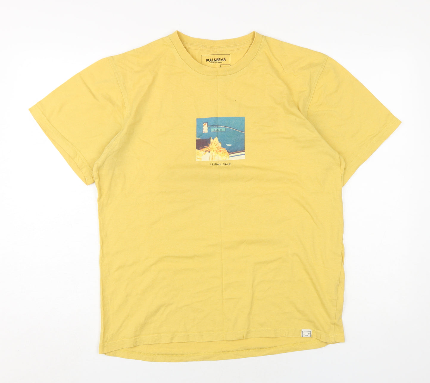 Pull&Bear Yellow Graphic Men's T-Shirt, Size M, Urban Style