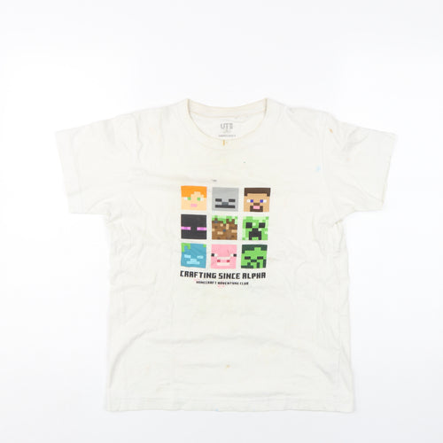 UNIQLO Boys White Minecraft T-Shirt, 11-12 Years, Casual Wear