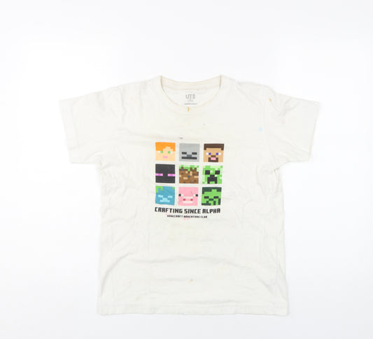 UNIQLO Boys White Minecraft T-Shirt, 11-12 Years, Casual Wear