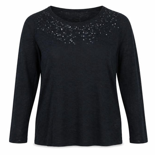 Golddigga Women's Black Sequin Long Sleeve T-Shirt Size 16